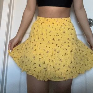 Forever 21 Flowy Yellow Skirt w/ Flower Design